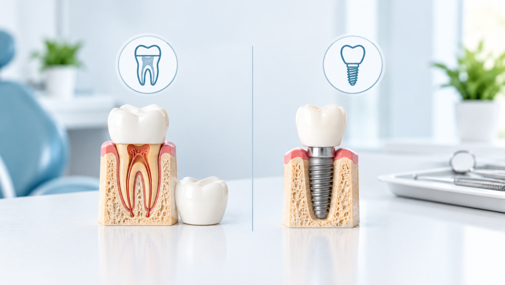 root canal plus crown vs implant cost